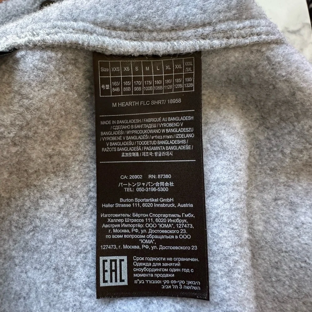 Burton men’s Hearth Fleece Shirt gray size XL